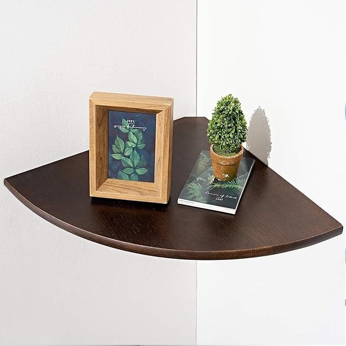 Corner Shelf, 14inch Walnut Solid Wood Floating Corner Shelves Wall Mount Round by Coamily