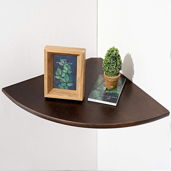 Corner Shelf, 16inch Walnut Solid Wood Floating Corner Shelves Wall Mount Round by Coamily