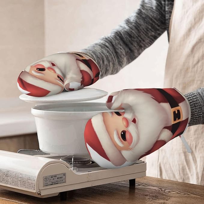 Cute Santa Claus Print Oven Mitts Set of 2, Heat Resistant Silicone Oven - Image 8