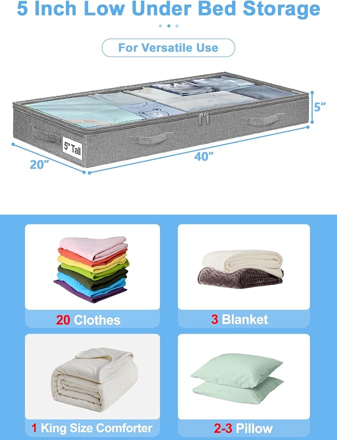 punemi 5 Inches High Low Profile Under Bed Storage Containers，No-Structure - Image 2