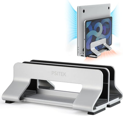 Aluminum Dual Vertical Laptop Stand Dock Holder, Supports 2 Devices, Adjustable by Psitek