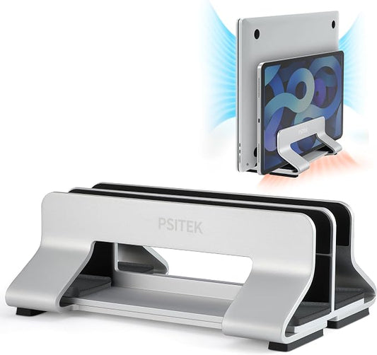 Aluminum Dual Vertical Laptop Stand Dock Holder, Supports 2 Devices, Adjustable by Psitek