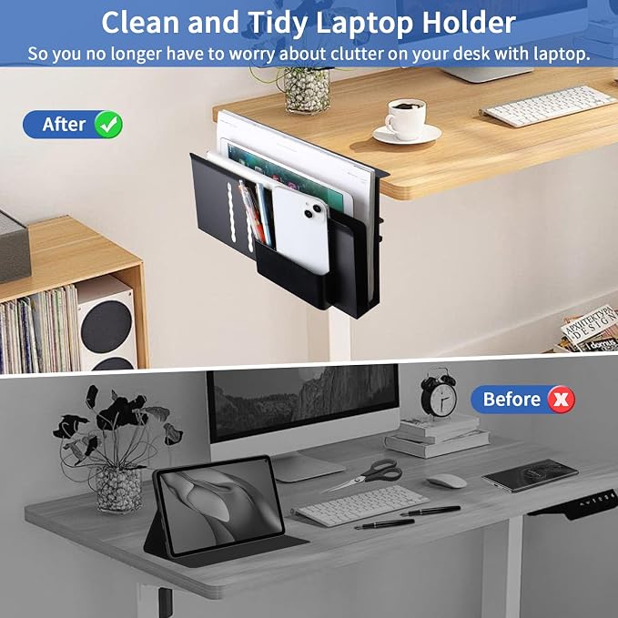 LUKETURE Desk Side Storage, 2 Tie Laptop Holder No Drill Clamp On Organizer | - Image 4