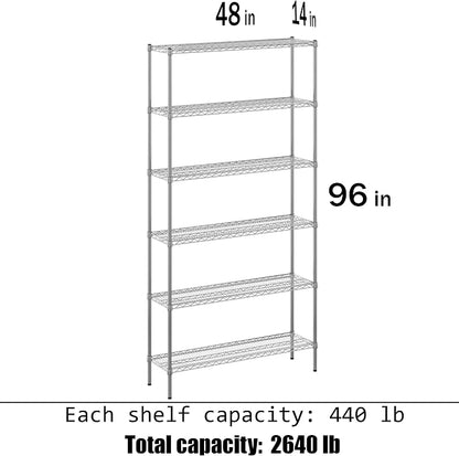 14" Deep x 48" Wide x 96" Height Wire Shelving Kit | 6-Tier | NSF Commercial - Image 3
