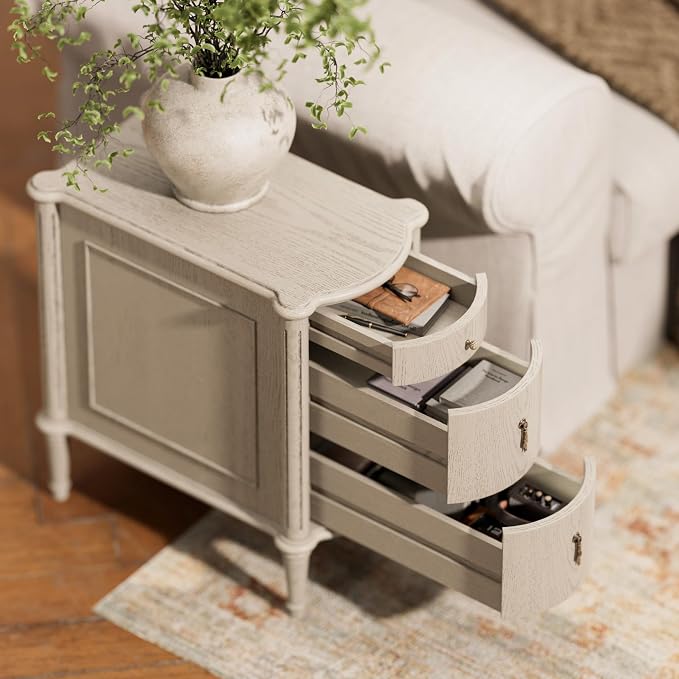 STO'SENSE Nightstand w/Charging Station & 3 Drawers, Pre-Assembled, Vintage - Image 4
