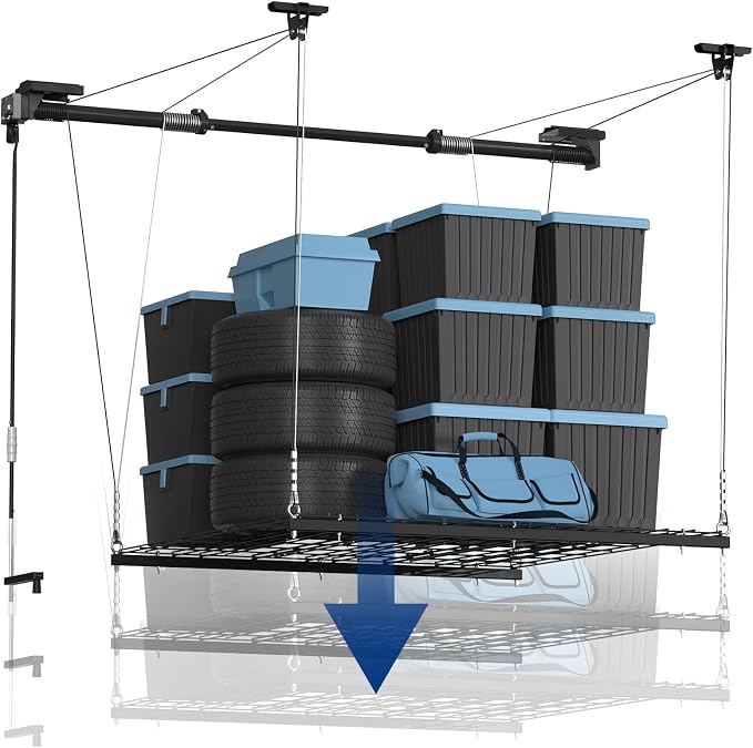 FLEXIMOUNTS Garage Lifting Metal Rack, 4x4 Ft Overhead Garage Storage Racks by FLEXIMOUNTS