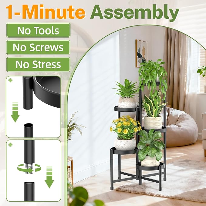 iDavosic.ly Plant Stand Indoor Outdoor, 5 Tier Corner Metal Flower Display - Image 2