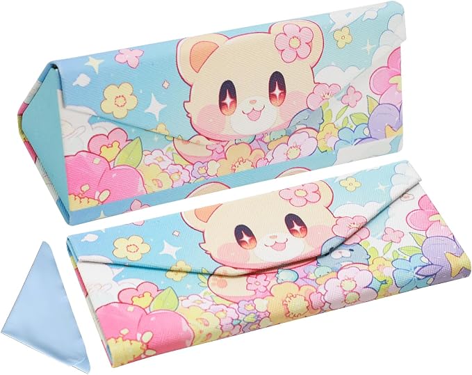 Foldable Glasses Case, Magnetic PU Leahter Sunglasses Case, Cute Hard Shell by FLYINGMAGE