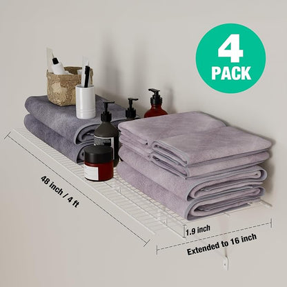 HAUSHOF 4 Pack Closet Shelves Wall Mounted, 4 ft x 16 in Wire Shelf Kit | White - Image 3