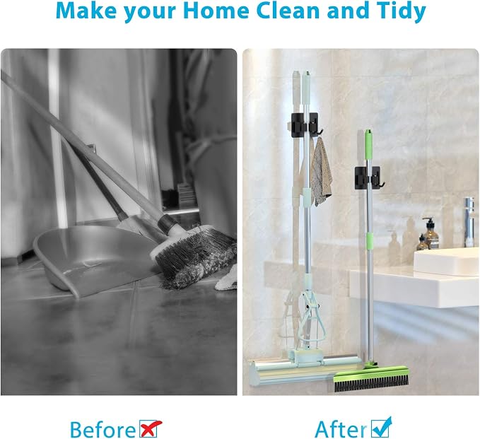homeasy Mop Broom Holder No Drill, Mop Broom Organizer Wall Mounted Heavy Duty - Image 9
