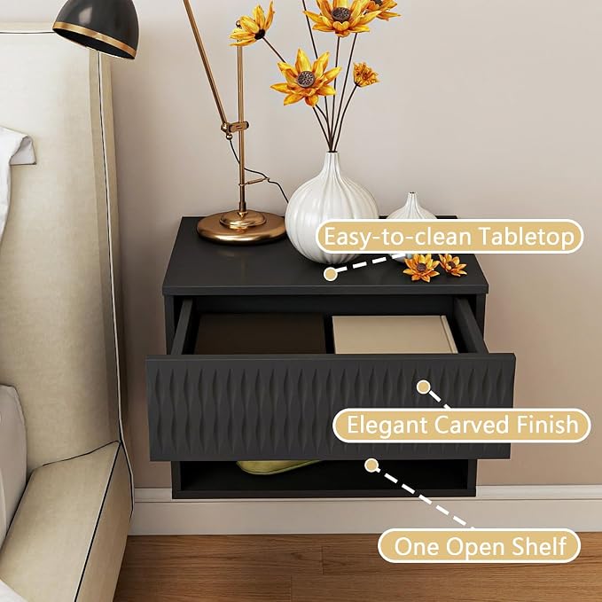 Floating Nightstand Set of 2, Modern Bedside Tables - Image 4