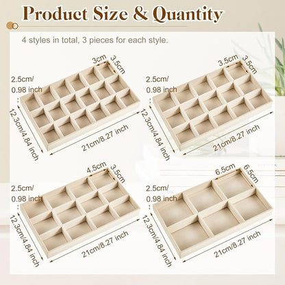 Junkin 12 Pcs Jewelry Tray Velvet Stackable Jewelry Organizer Trays Divided - Image 2