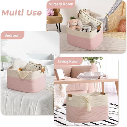 danpinera Woven Rectangle Storage Basket, Large Blanket Basket - Image 8