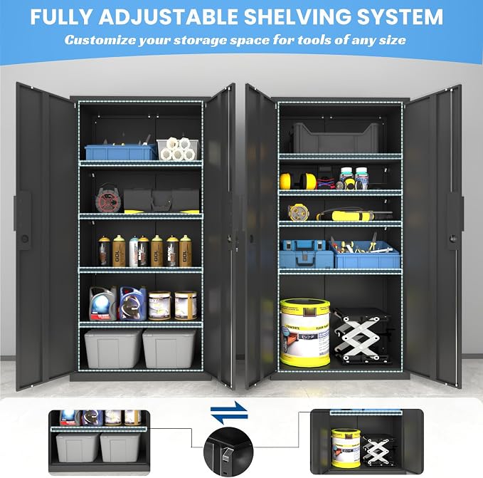 Metal Garage Storage Cabinet, Steel Storage Locker, 4 Adjustable Shelves - Image 4