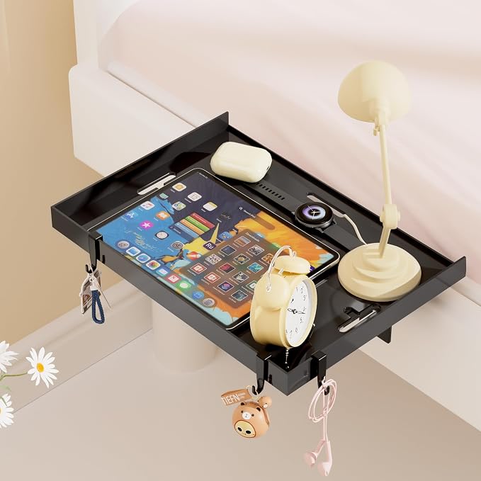 Foldable Bedside Shelf, Metal Clip-On Bed Tray Table - Image 8