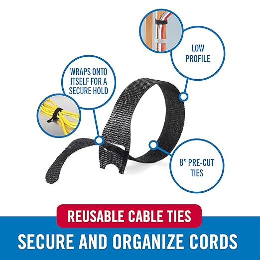 VELCRO Brand 150pk Cable Ties Value Pack, 8in | Stocking Stuffer Gifts - Image 3
