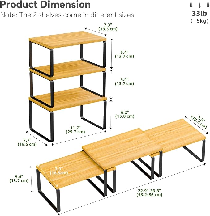 Simple Trending Bamboo Cabinet Organizer Shelf, Stackable Expandable Spice Rack - Image 3