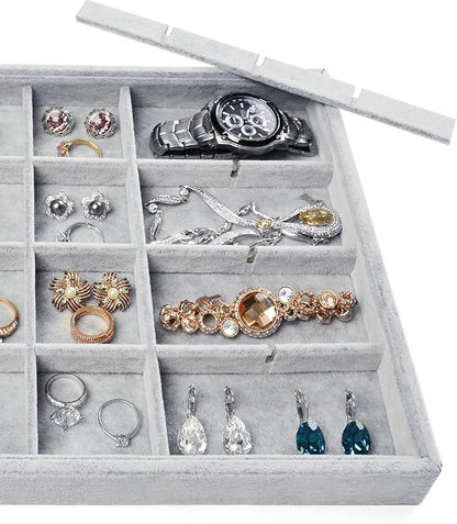 Oirlv 24 Grid Ice Velvet Jewelry Drawer Organizer Tray Stackable Jewelry Trays - Image 7