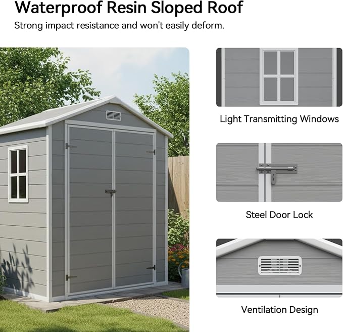 Aoxun 6x4 FT Outdoor Storage Shed, Plastic Garden Resin Shed - Image 7