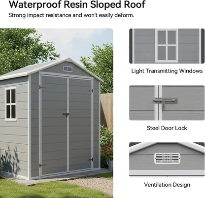 Aoxun 6x4 FT Outdoor Storage Shed, Plastic Garden Resin Shed - Image 7