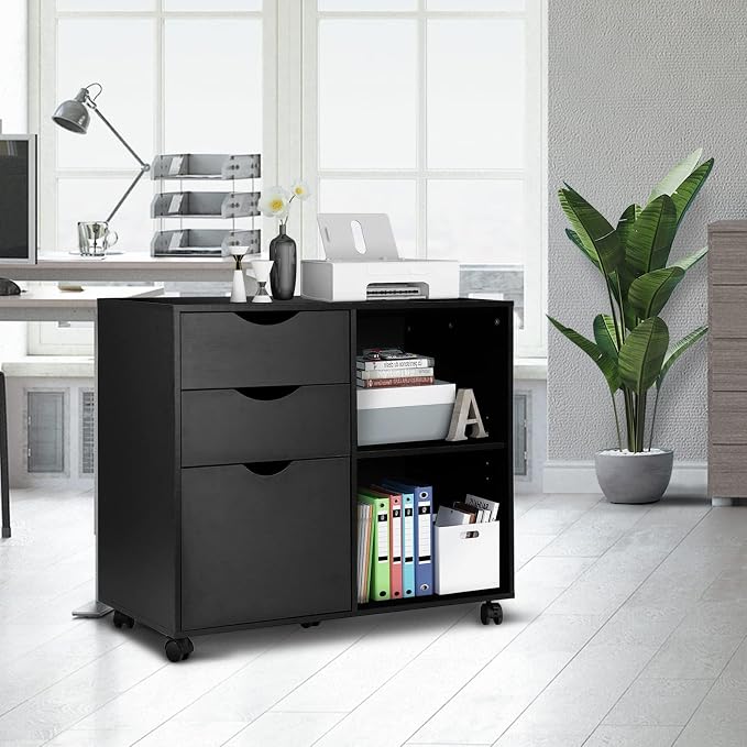 QDSSDECO 3-Drawer with Shelf Wood File Cabinet Mobile Lateral Filing Cabinet - Image 5