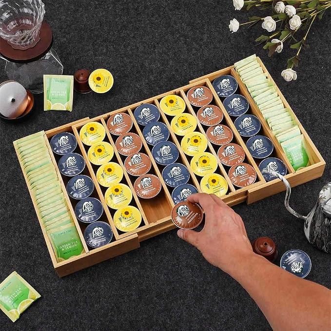 K Cup Holder Bamboo Coffee Pod Holder Drawer Organizer, Expandable K Cup Pod - Image 6