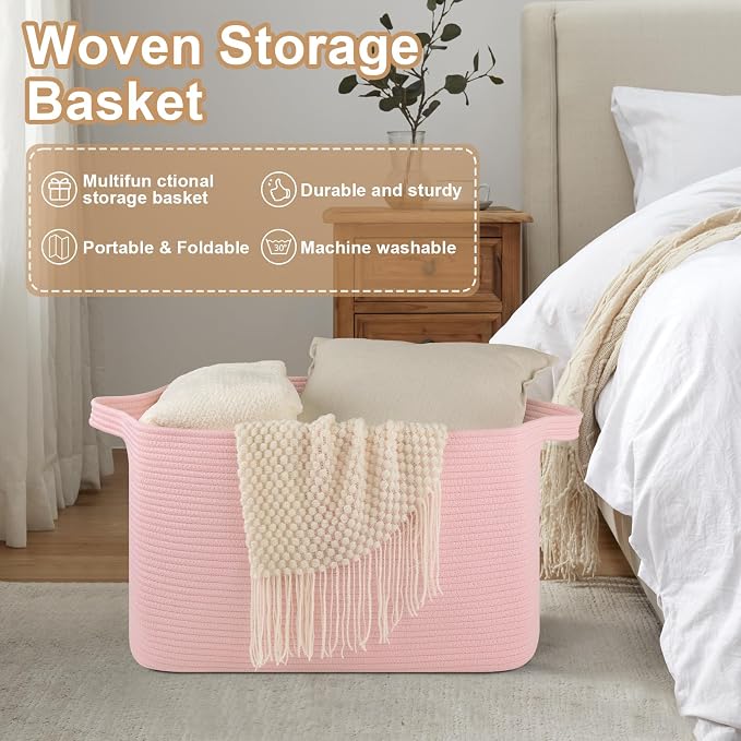 95L Extra Large Blanket Basket, Rectangle Nursery Blanket Storage - Image 7