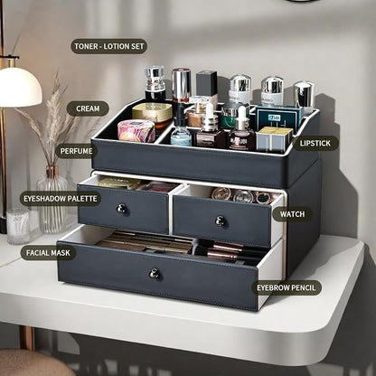 KINGFOM 2 Tier PU Leather Makeup Organizer - Image 3