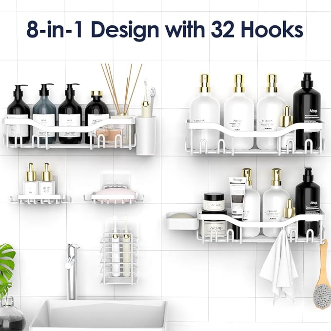 NESOMI Shower Caddy Adhesive Shower Organizer 8-Pack, Rustproof Stainless Steel - Image 4