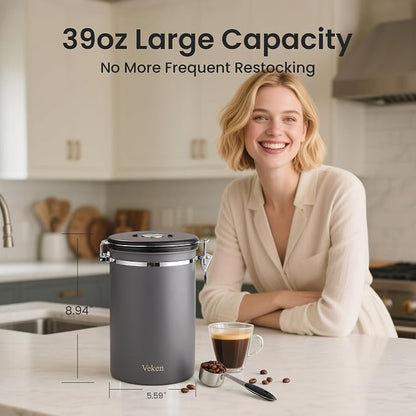 Veken Coffee Canister, 39OZ Large, Airtight Stainless Steel Food Storage - Image 2