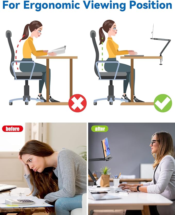 Desk Clamp Acrylic Book Stand for Reading, Ergonomic Design Adjustable Height - Image 2