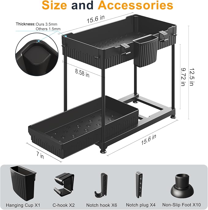 Sevenblue 2 Packs Under Sink Organizer, Height Adjustable 2 Tier Under Kitchen - Image 6