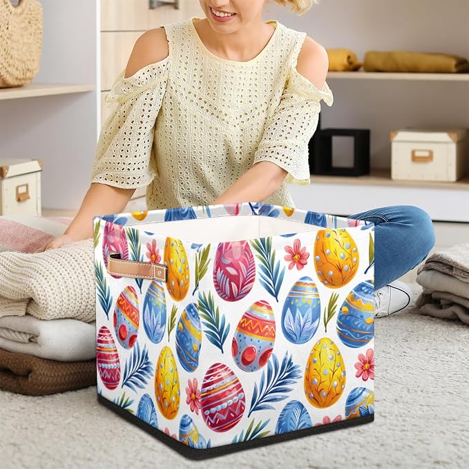 TropicalLife 13x13x13 Inch Large Fabric Storage Cube Easter Eggs Foldable - Image 3