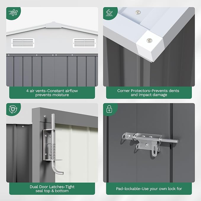 JUMMICO 10x12 FT Outdoor Storage Shed, Heavy Duty Metal Shed - Image 7