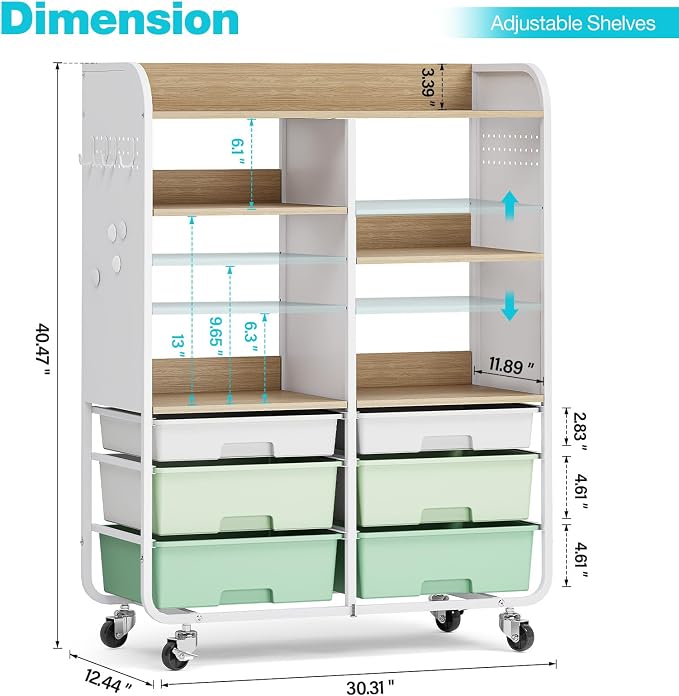 APEXCHASER 6 Drawers Rolling Storage Cabinet - Image 3