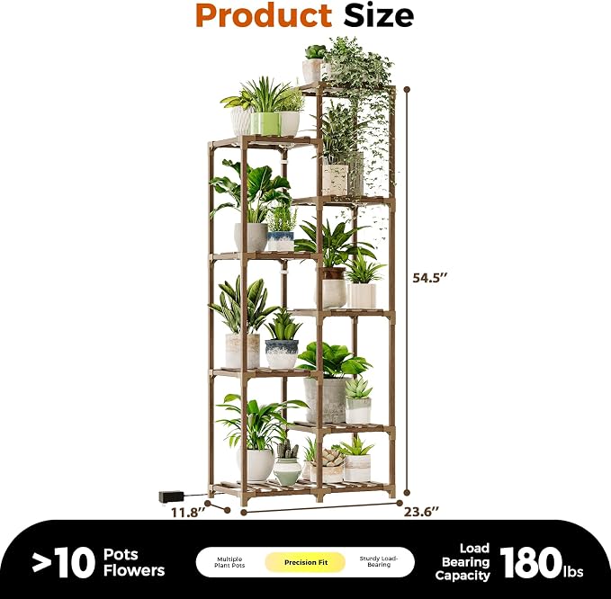 Bamworld Plant Stand with Grow Lights Indoor Outdoor 9 Tier Tall Large Wood - Image 7