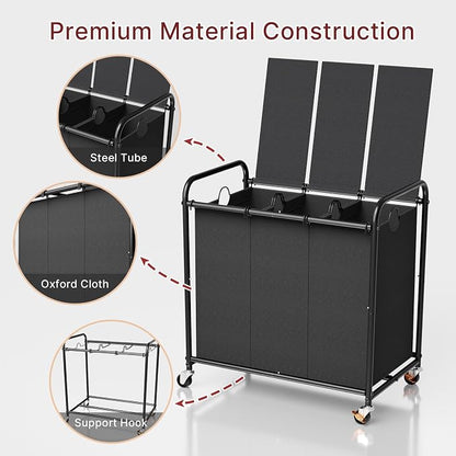 180L Laundry Sorter 3 Section – Heavy Duty Rolling Laundry Basket - Image 7