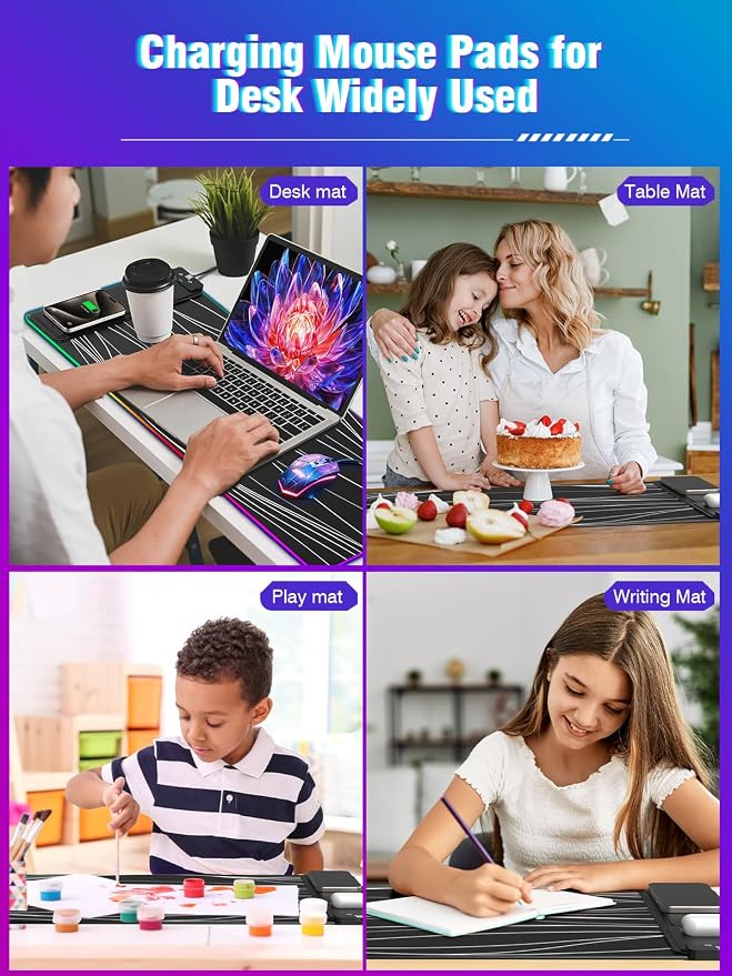 XXL Mouse Pad with Phone Holder, RGB Desk Mat with 15W Fast Charging, LED Large - Image 9