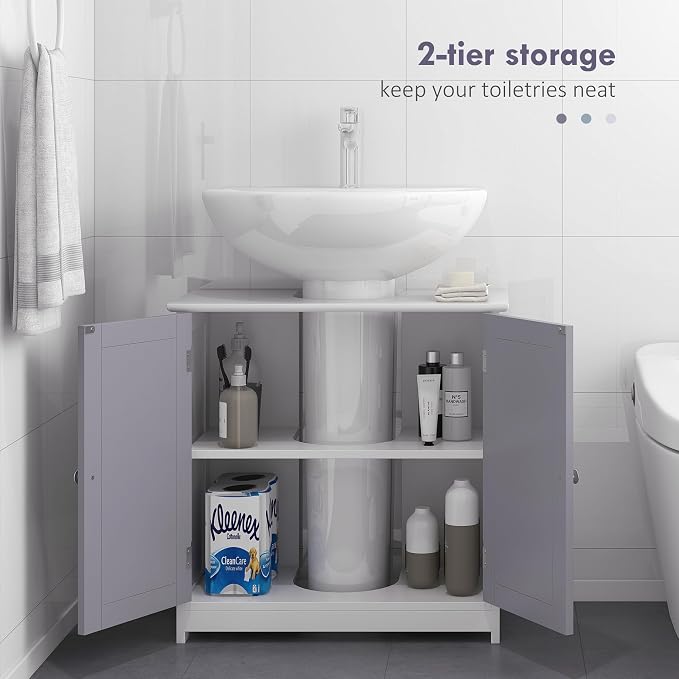 kleankin 23.5" Pedestal Sink Storage Cabinet, Freestanding Bathroom Under Sink - Image 5