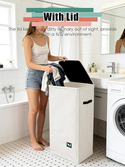 WTREE Laundry Hamper with Lid, Reinforced Sturdy Clothes Hamper with - Image 2