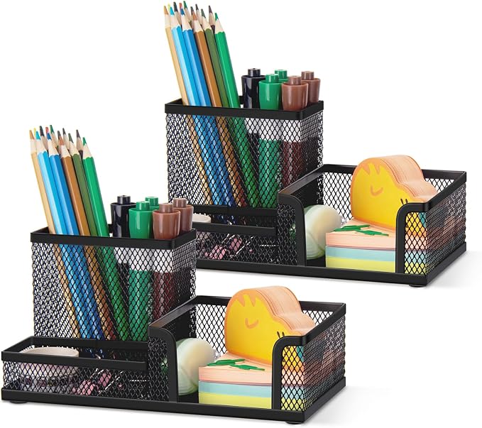 Comix Mesh Pen Pencil Holder Desk Organizer, 3 Compartment Wire Desktop Pen by Comix