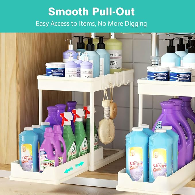 Under Sink Organizers and Storage 2 Pack, Pull-Out Sliding Cabinet Organizer - Image 3