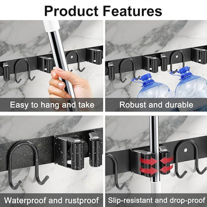 Broom Holder Wall Mount, 2 Packs Black Stainless Steel Tool Storage Organizer - Image 3