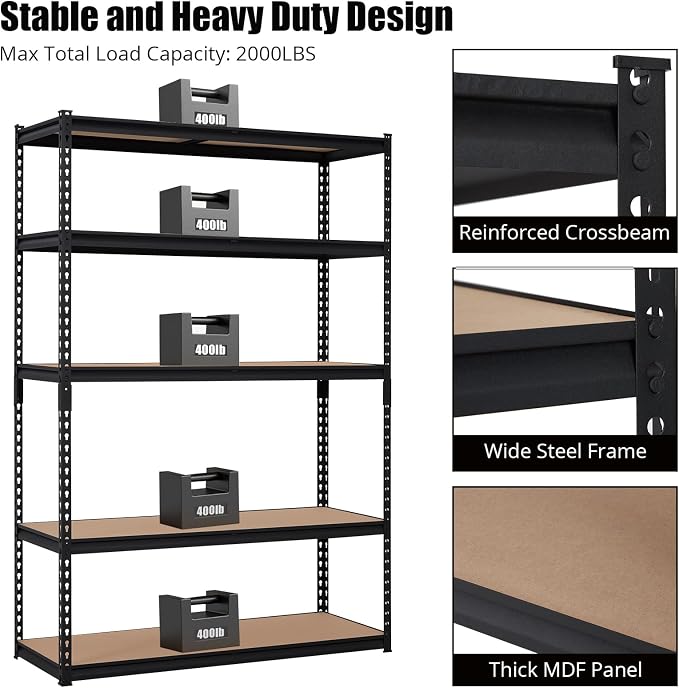 Takywep Heavy Duty Storage Shelves 48" x 24" x 72", 5 Tier Durable Metal - Image 4