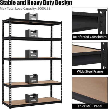 Takywep Heavy Duty Storage Shelves 48" x 24" x 72", 5 Tier Durable Metal - Image 4