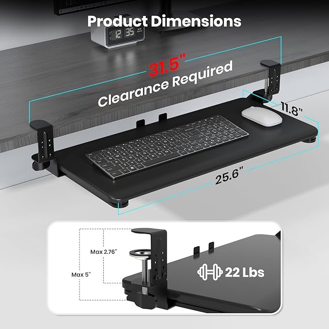 Keyboard Tray Under Desk, Pull Out Keyboard & Mouse Tray - Image 2