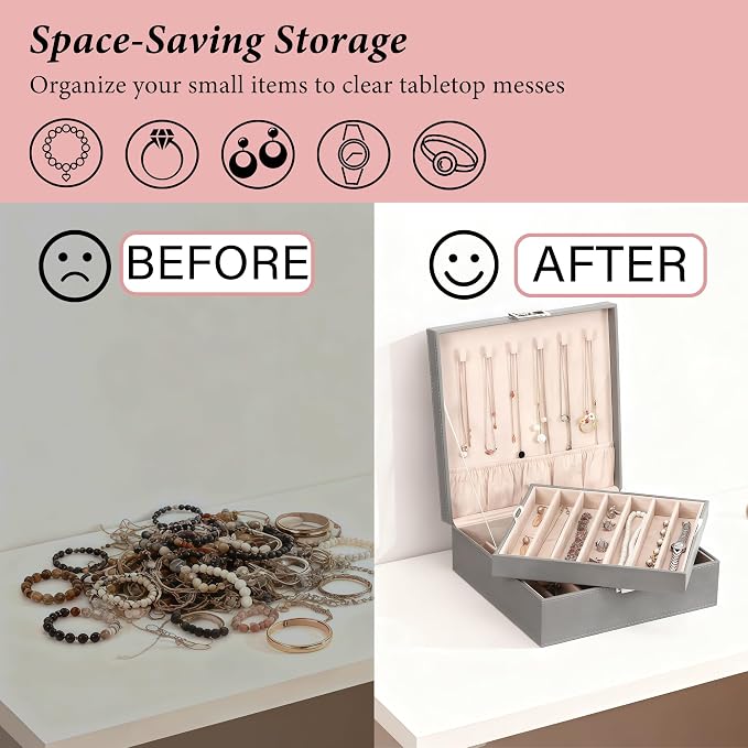 BEWISHOME 2-Layer Necklace Jewelry Box, Modern Style Necklace Storage, PU - Image 5