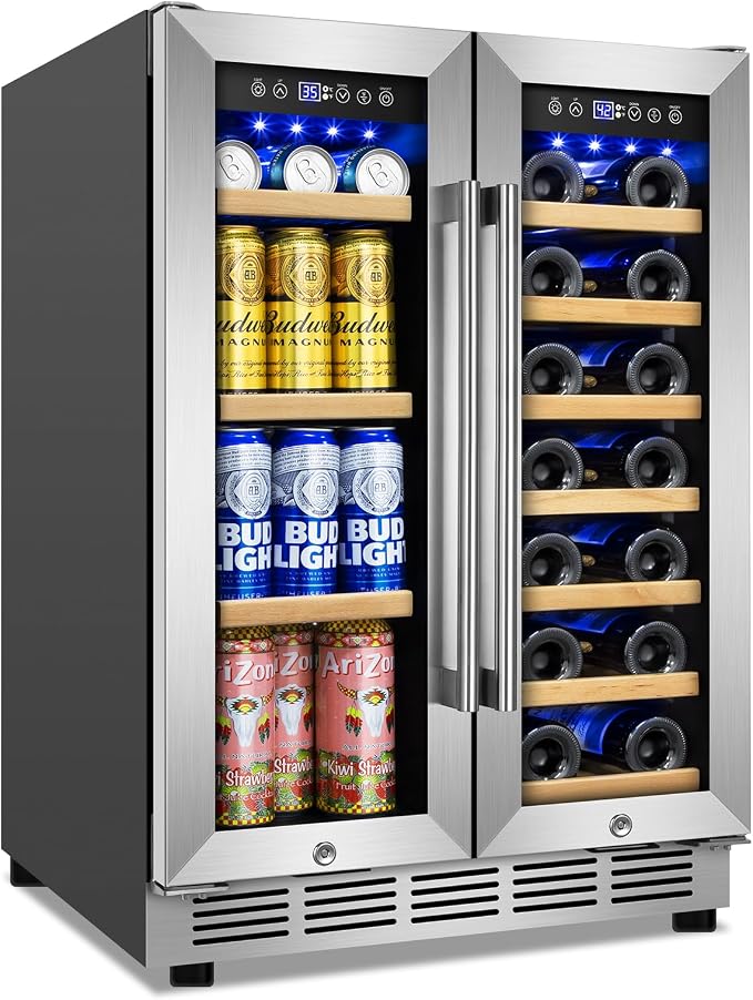 Wine and Beverage Refrigerator, 24 Inch Beverage Cooler Dual Zone by FoMup