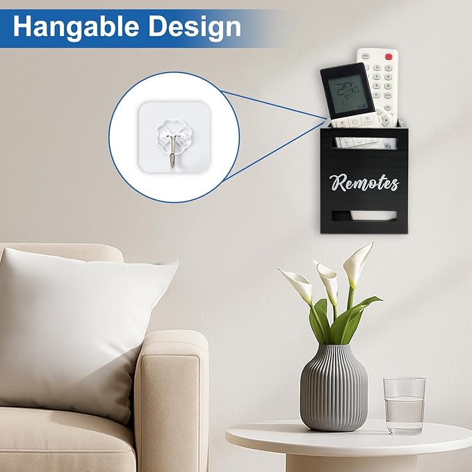 Small Remote Control Holder Wall Mount Wooden Remote Caddy Organizer - Image 3