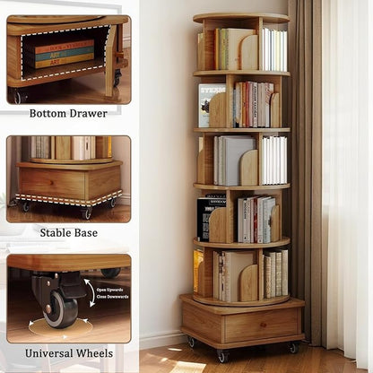 Rotating Bookshelf 5 Tier Bookcase - Image 4